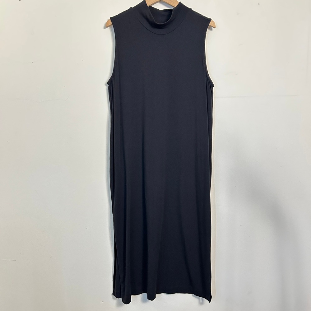 Cuyana Mock Neck Sleeveless Midi Dress Black Pima Cotton XL